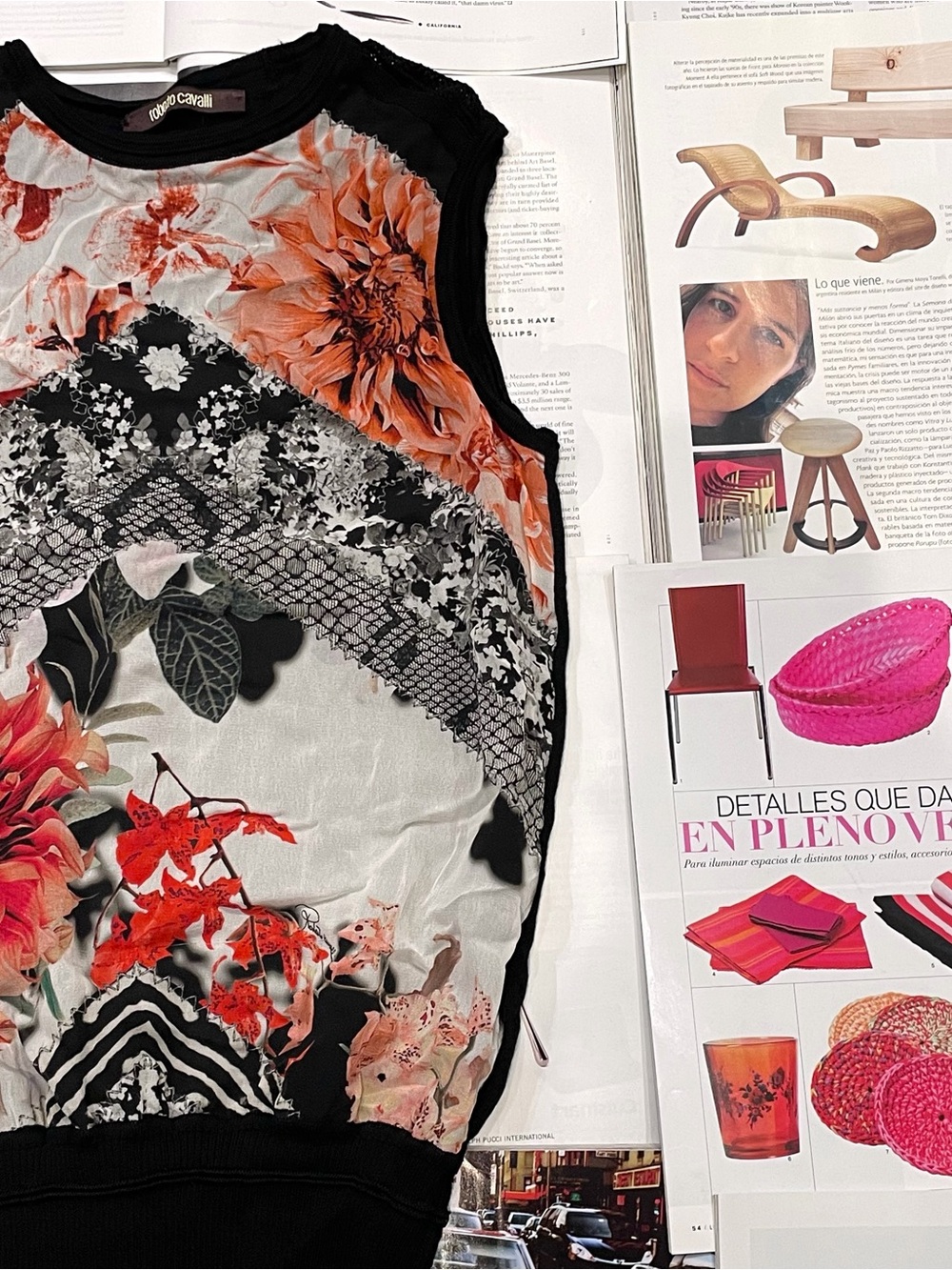 Roberto Cavalli mixed media floral sleeveless knit top size IT 40/US 2 - Picture 4 of 5